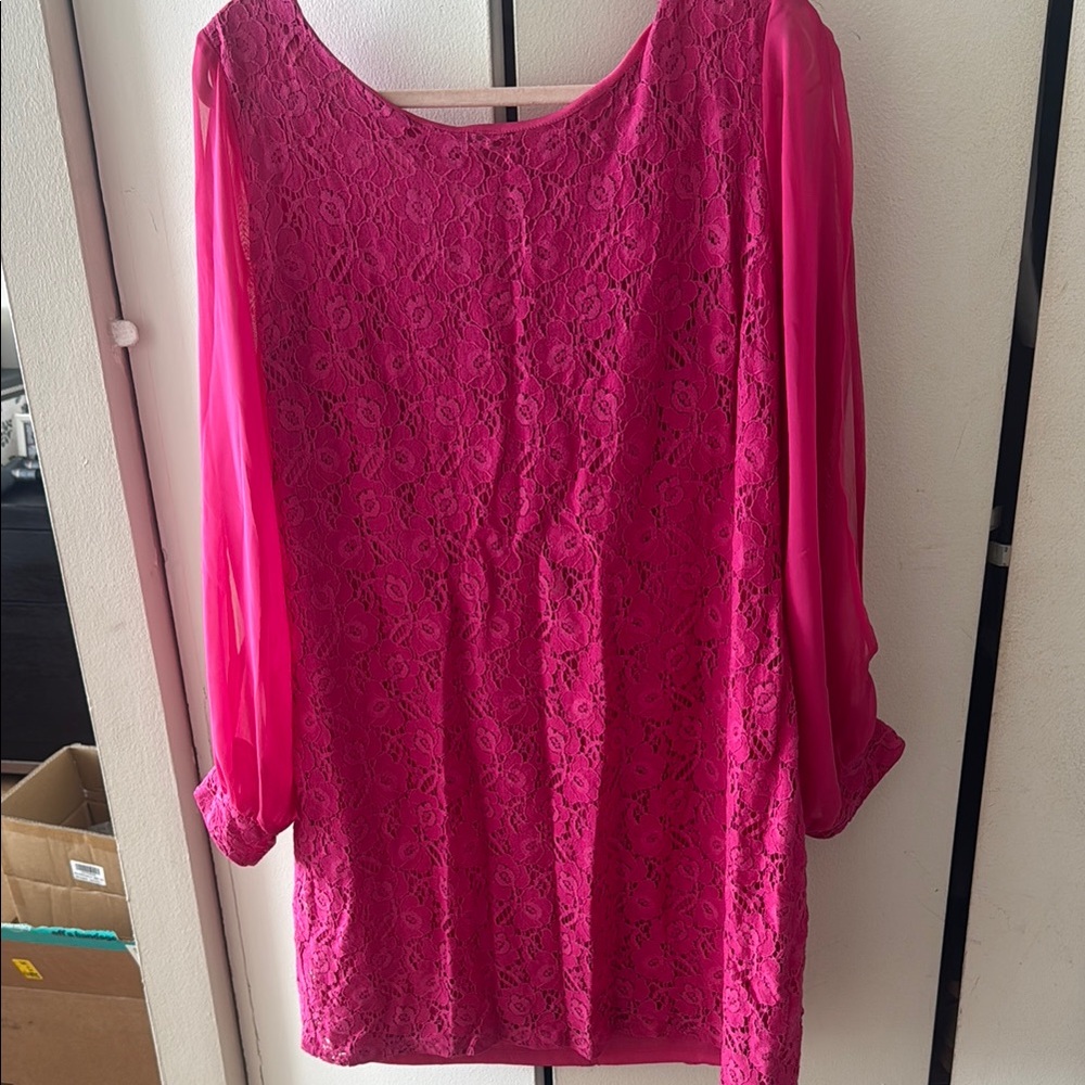 Elegant Pink Lace Long Sleeve Dress